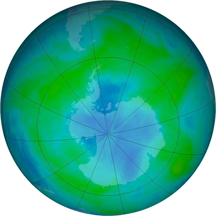 Antarctic ozone map for 12 February 2001